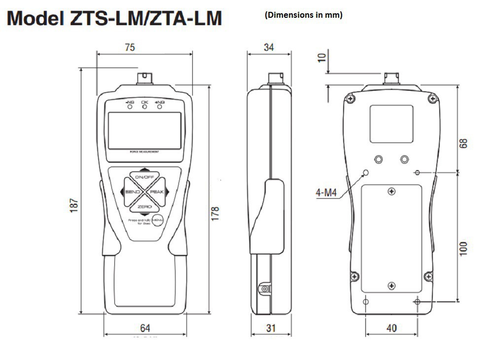 Dimensions-2Dynamomètres numériques ZT-LM