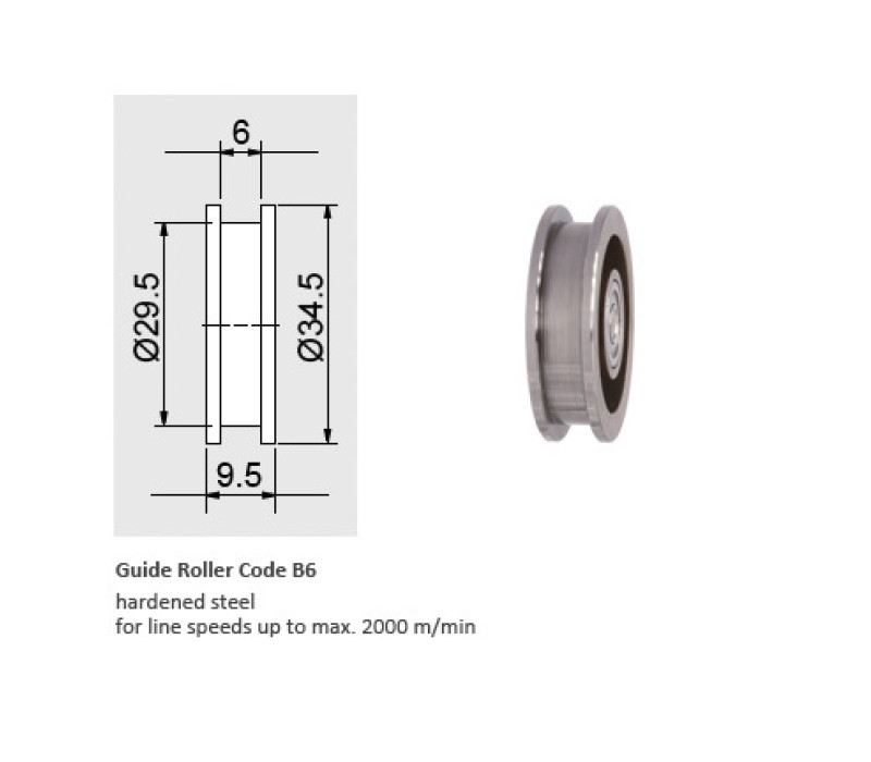 Code B6 - Vitesse de débit v max. … m/min 2000 / Acier trempé, largeur 6 mm