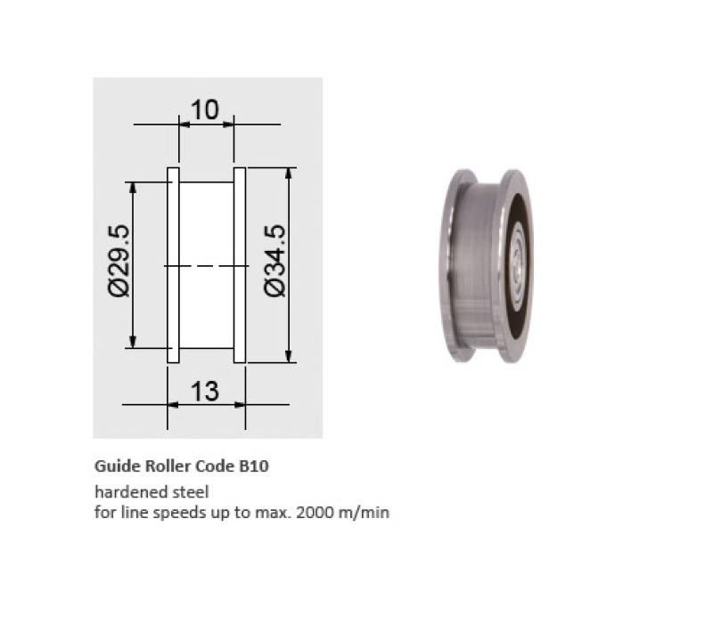 Code B10 -Vitesse de débit v max. … m/min 2000 / Acier trempé, largeur 10 mm