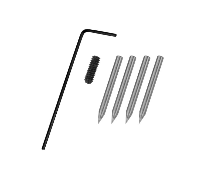 Le kit de remplacement d’aiguilles G1014A comprend 4 aiguilles, une vis de blocage et une clé hexagonale.