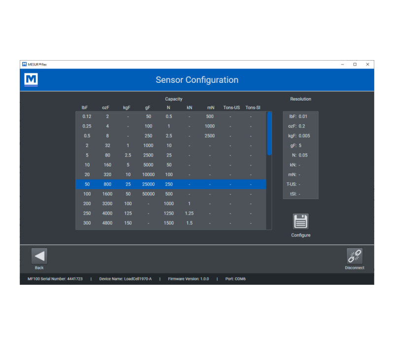 Configuration d’un capteur dans le logiciel